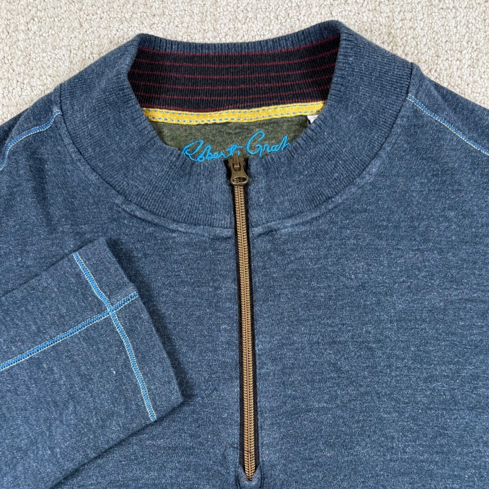 Robert Graham Mens 3XL Blue Classic Fit 1/4 Zip Pullover Sweater